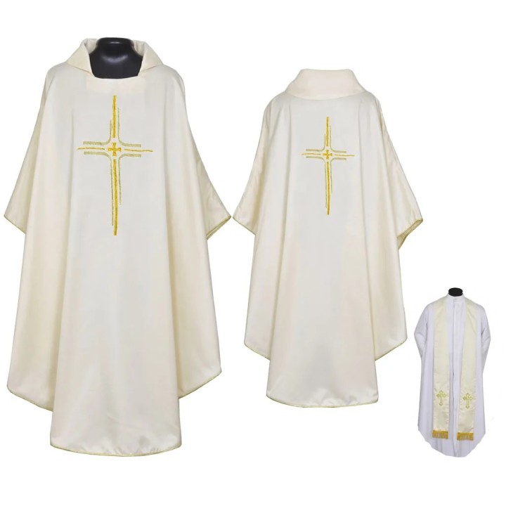 CASULLA POLIESTER CRUZ BORDADA DISEÑO MODERNO