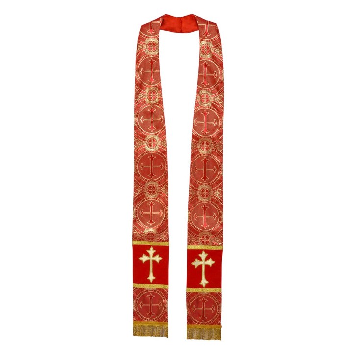 CASULLA BORDADA. BROCADA. ROJA AGNUS DEI