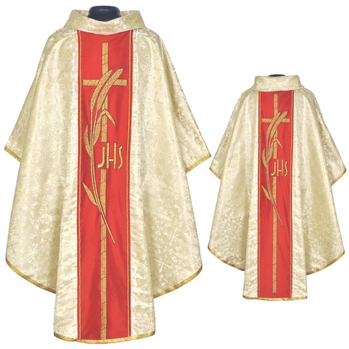 CASULLA BROCADA CON CRUZ Y ESPIGAS