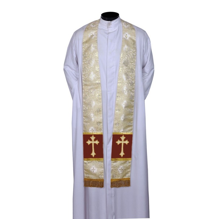 CASULLA BROCADA SAN ANDRES CON ALFA Y OMEGA Y JHS BORDADO