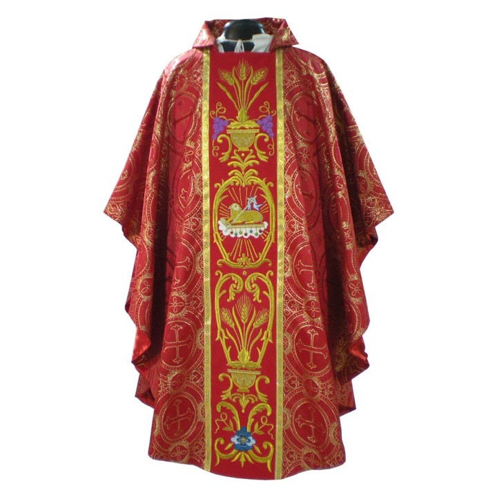 CASULLA BROCADA AGNUS DEI FRONTAL Y TRASERO